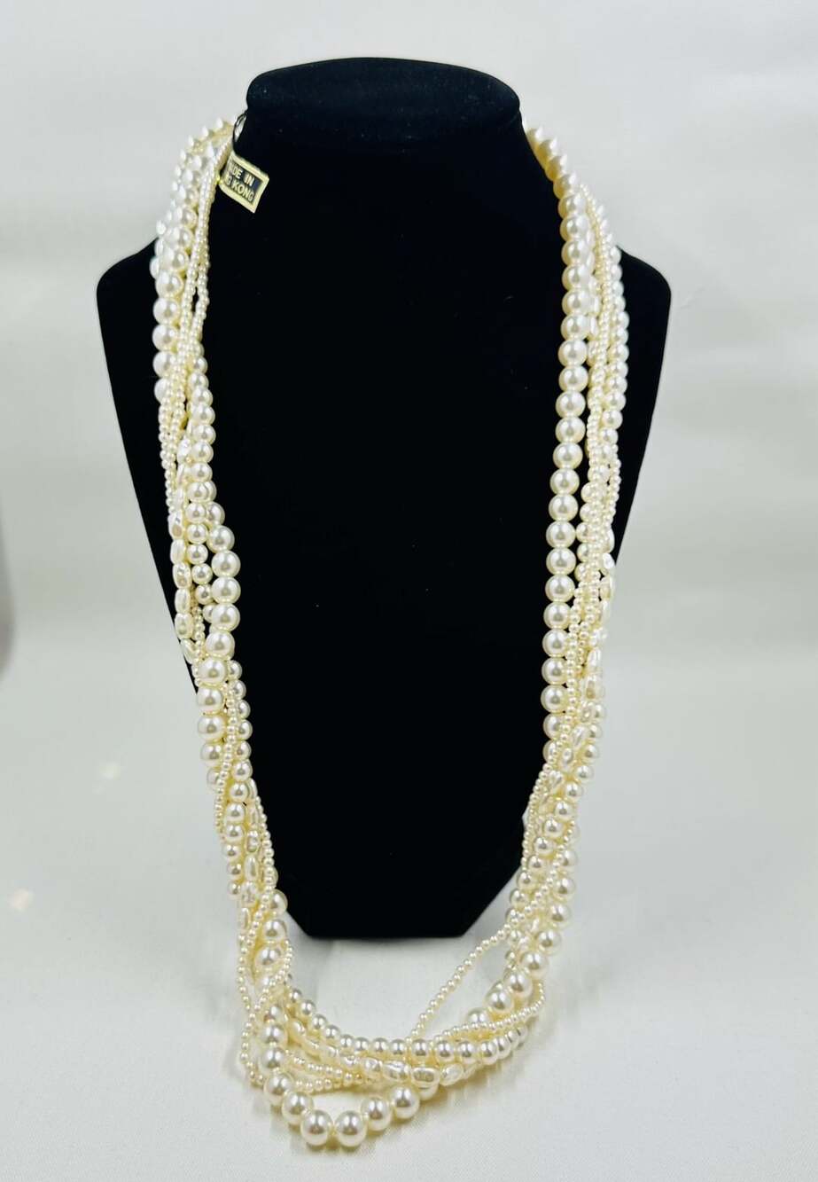 Vintage Multi Strand Faux Pearl Necklace Made in Hong Kong Graduated Beads
